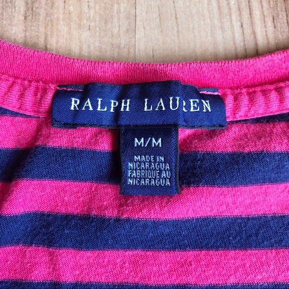 RALPH LAUREN T Shirt V Neck Horizontal Striped Medium Women’s - Picture 3 of 14
